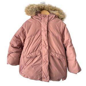 Zara Blush Pink Puffer Winter Coat with Faux Fur Hood 4-5 Years